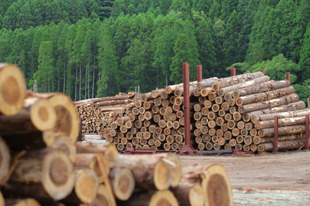 Felled and stacked timber