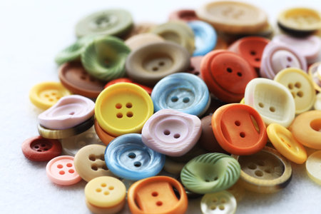 Group photo of colorful buttons used in dressmaking