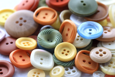Group photo of colorful buttons used in dressmaking
