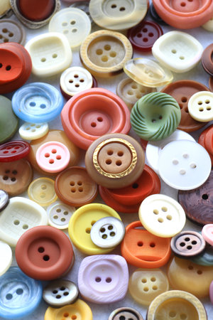 Group photo of colorful buttons used in dressmaking