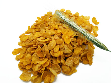 Cornflakes and cereals on a white background