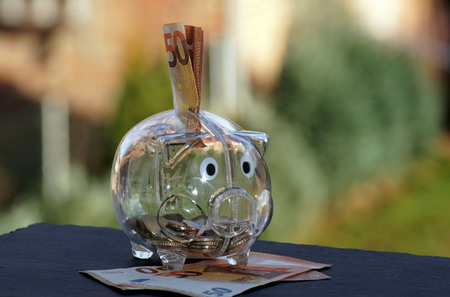 Piggy bank with euro moneyの写真素材