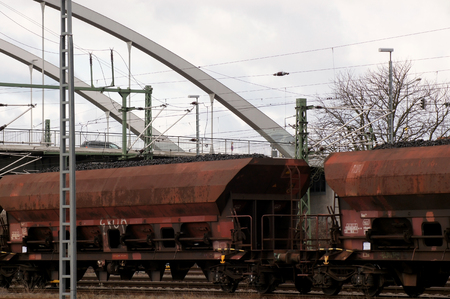 Freight train loaded with ligniteの写真素材