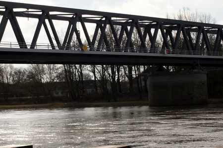 Railway bridge Steel structure over the Elbeの写真素材