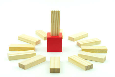 Business concept for leadership, teamwork and success played out on wooden cubes. Series of photosの写真素材