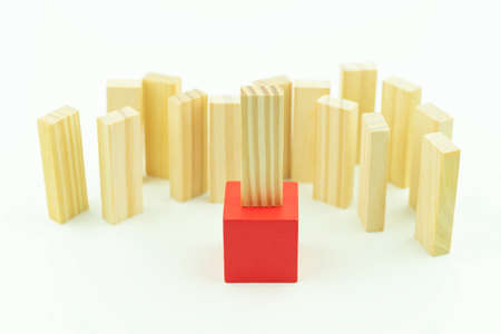 Business concept for leadership, teamwork and success played out on wooden cubes. Series of photosの写真素材