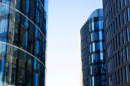 Modern building of a business center against a cloudless sky. Front viewの写真素材