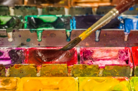 watercolors with brushの写真素材