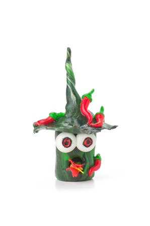 Handmade modeling clay figure with chiliesの写真素材