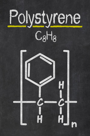 Blackboard with the chemical formula of Polystyreneの写真素材