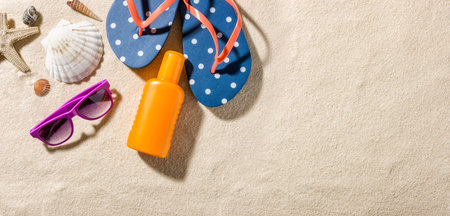 Some beach accessories with copy space on the right side