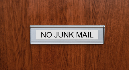 A letterbox with the label No junk mailの写真素材