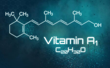 Chemical formula of Vitamin A1 on a futuristic backgroundの写真素材