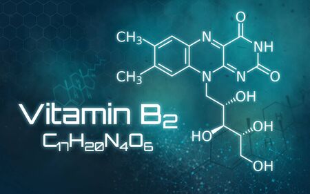 Chemical formula of Vitamin B2 on a futuristic backgroundの写真素材