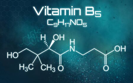 Chemical formula of Vitamin B5 on a futuristic backgroundの写真素材