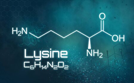 Chemical formula of Lysine on a futuristic backgroundの写真素材