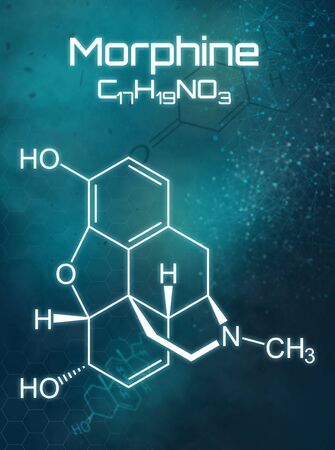 Chemical formula of Morphine on a futuristic backgroundの写真素材