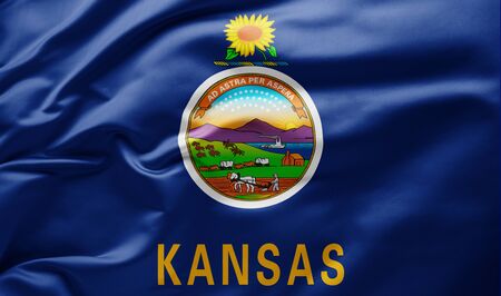 Waving state flag of Kansas - United States of Americaの写真素材