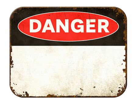 Empty vintage tin danger sign on a white backgroundの写真素材