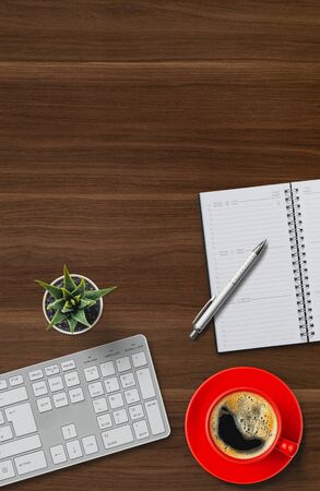 Top view of a desk with copy space on the topの写真素材
