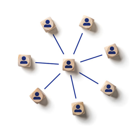 Circular network with an element in the middle on a white background