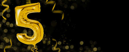 Golden balloon with copy space - Number 5の写真素材