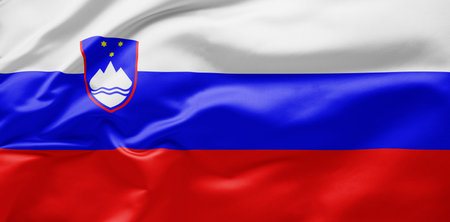 Waving national flag of Sloveniaの写真素材