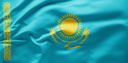 Waving national flag of Kazakhstanの写真素材