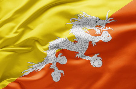 Waving national flag of Bhutanの写真素材