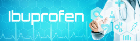 Doctor touching an icon on a futuristic interface - Ibuprofenの写真素材
