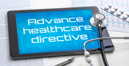 A tablet with the word Advanced healthcare directive on the displayの写真素材