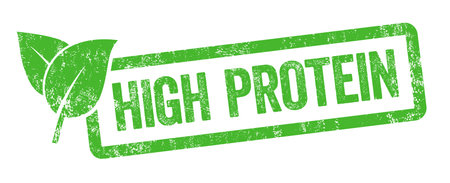 Green stamp isolated on a white background - High proteinの写真素材