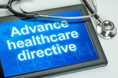 Tablet with the text Advance healthcare directive on the displayの写真素材