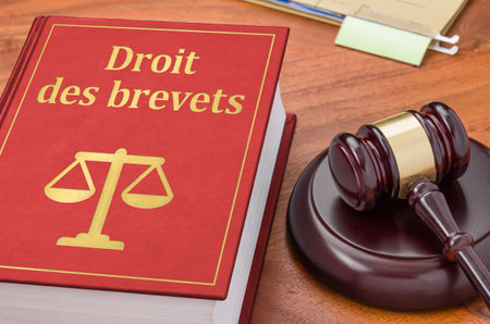 A law book with a gavel - Patent law in french - Droit des brevetsの写真素材
