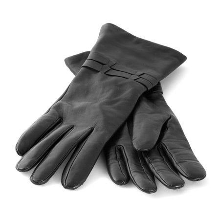 A pair of black gloves isolated on whiteの写真素材