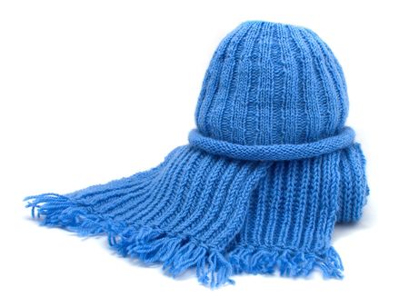 Warm knitted scarf and capの写真素材