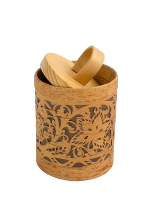 Accurate wooden gift box isolated on whiteの写真素材