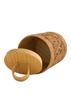 Accurate wooden gift box isolated on whiteの写真素材