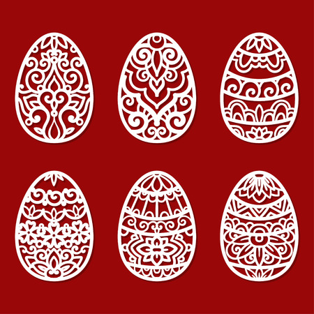 A set of templates for laser cutting. Easter eggs. For design pch postcards, scrapbooking, interior edements. Vectorのイラスト素材