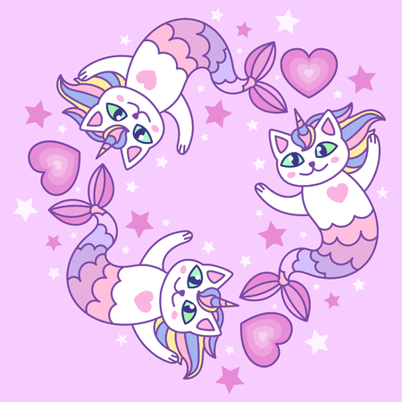 Mermaid cartoon cats. For design of prints, posters, etc. Vector clipartのイラスト素材