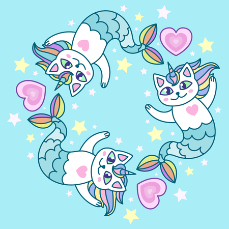Mermaid cartoon cats. For design of prints, posters, etc. Vector clipartのイラスト素材