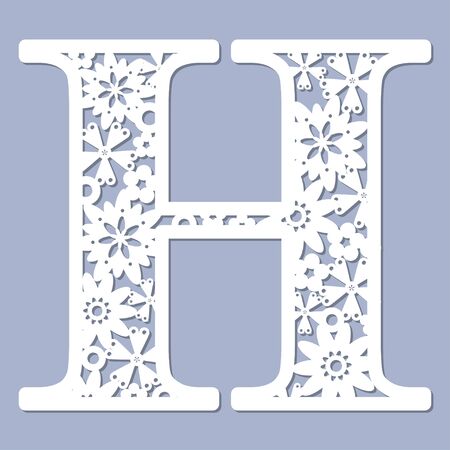 Laser cutting pattern. Letter H. Decorative letters of the alphabet. The initial letters of the monogram. For registration of cards, decorative elements of an interior and td. For cutting paper, wood, metal. Vectorのイラスト素材