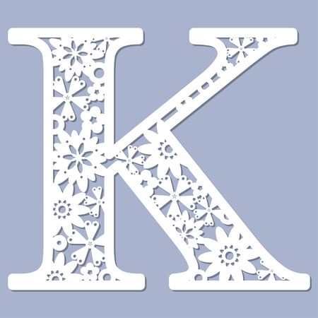 Laser cutting pattern. Letter K. Decorative letters of the alphabet. The initial letters of the monogram. For registration of cards, decorative elements of an interior and td. For cutting paper, wood, metal. Vectorのイラスト素材
