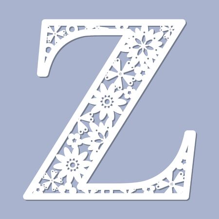 Laser cutting pattern. Letter Z. Decorative letters of the alphabet. The initial letters of the monogram. For registration of cards, decorative elements of an interior and td. For cutting paper, wood, metal. Vectorのイラスト素材