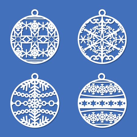 Templates for laser cutting, plotter cutting and printing. Christmas balls. For cutting from various materials. For the design of interior elements, cards, congratulations, menus, scrapbooking. Vectorのイラスト素材