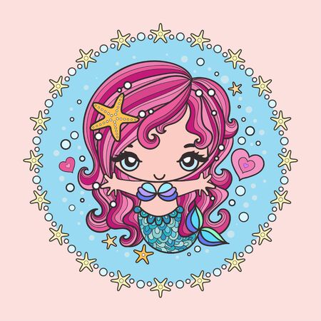 Sweet little mermaid. The picture is framed. Vectorのイラスト素材