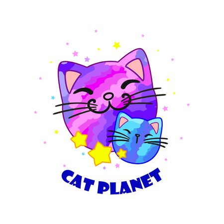 Cartoon planet with a cats head. Childrens illustration. Vector graphicsのイラスト素材