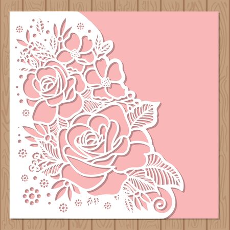 Template for laser cutting. Square envelope with roses. Vectorのイラスト素材
