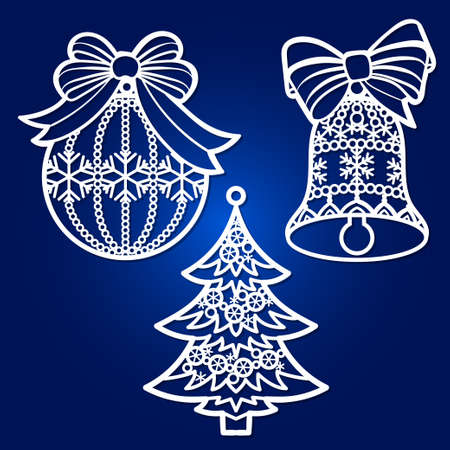 Template for laser cutting. A set of openwork Christmas tree decorations. Vectorのイラスト素材
