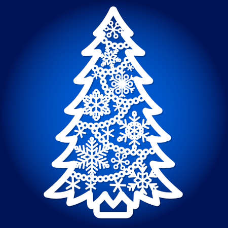 Template for laser cutting. Christmas tree with garlands and snowflakes. For cutting any material. For the design of Christmas tree decorations, greeting cards, menus, canvases, interior details, scrapbooking. Vectorのイラスト素材